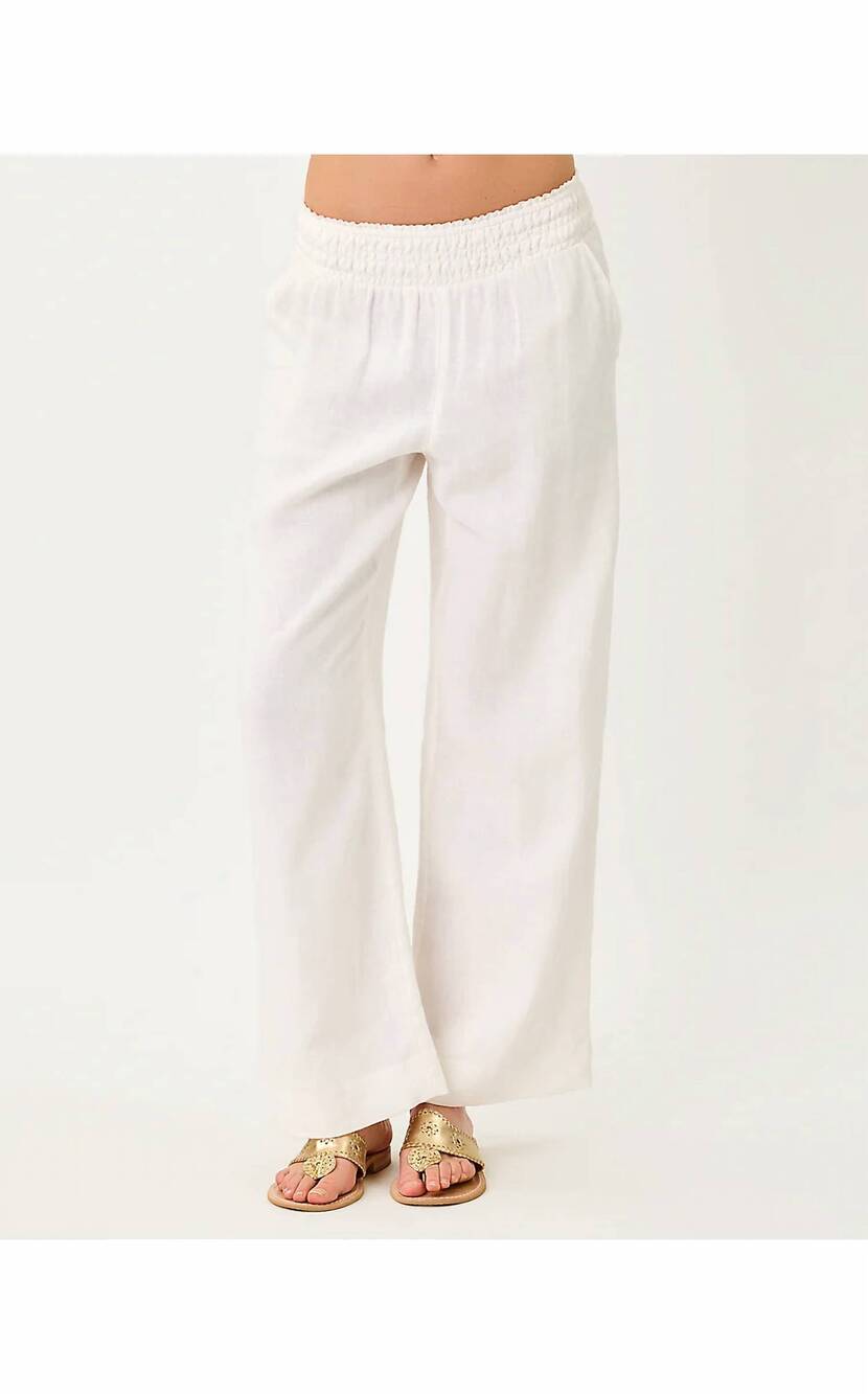 NEW LILLY PULITZER mirabella linen palazzo pants in resort white